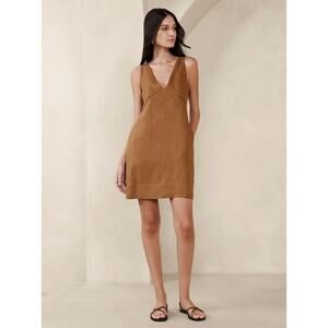 BANANA REPUBLIC Lina Linen Mini Dress Warm Clay Brown Sz 12 $190 {3E19}